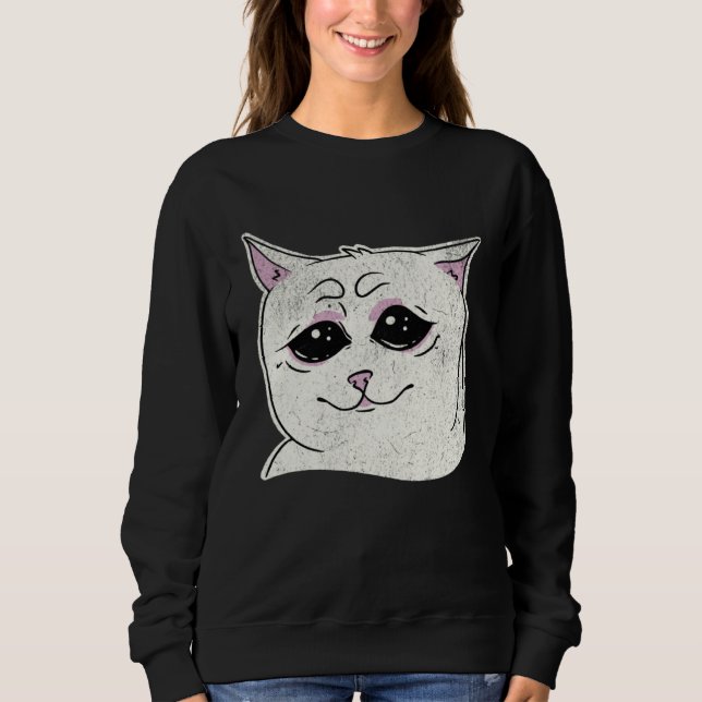 Sudadera Sad White Cat Meme  Sarcastic Kitty Animal  Retro (Anverso)