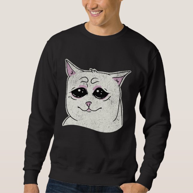 Sudadera Sad White Cat Meme  Sarcastic Kitty Animal  Retro (Anverso)