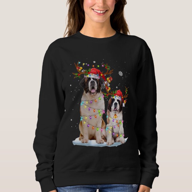 Sudadera Saint Bernard Reindeer Santa Hat Xmas Lights Chris (Anverso)