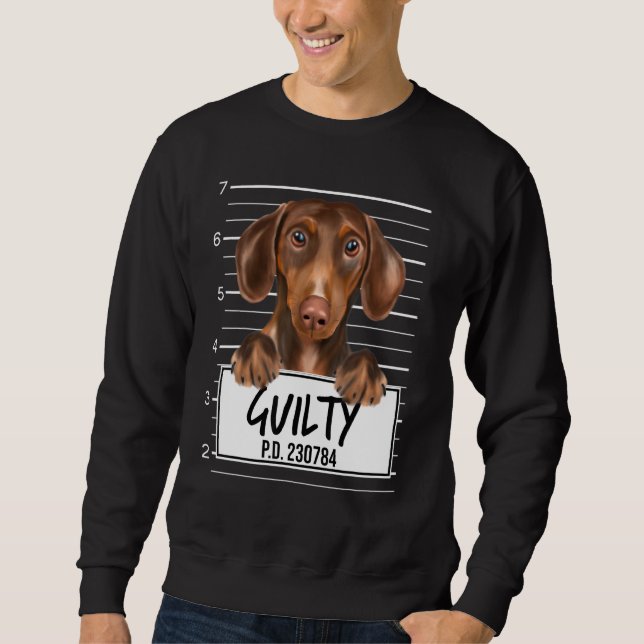 Sudadera Salchicha Marrón Mugshot Perro Culpable (Anverso)