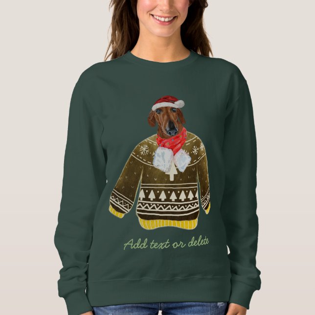 Sudadera Salchicha Roja Dachshund Perro Feo De Navidad Mamá (Anverso)