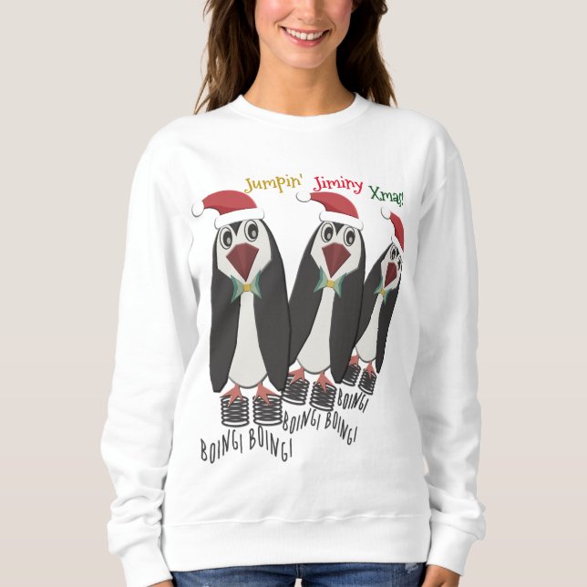 Sudadera Saltando de Navidades Jiminy - Graciosos pingüinos (Anverso)