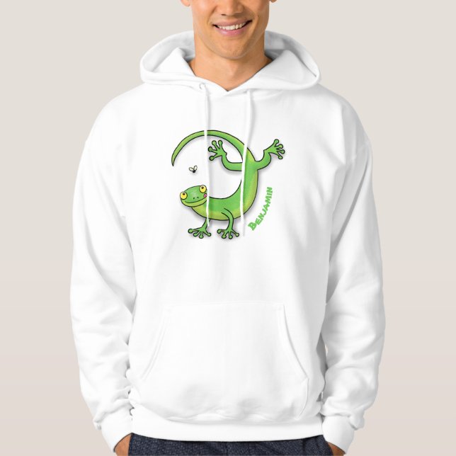 Sudadera Saludos felices de gecko verde lindo con personali (Anverso)