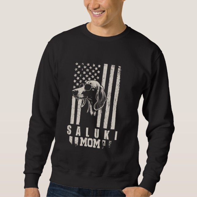 Sudadera Saluki Dog Mom American Flag obsequia a mamá a sus (Anverso)