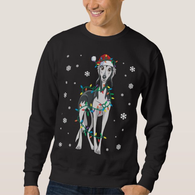Sudadera Saluki Envuelto En Navidades Luces Perro (Anverso)