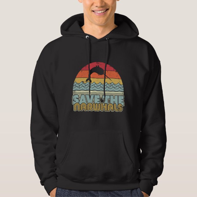 Sudadera Salva a las narvalas . Narvalas estilo retro (Anverso)