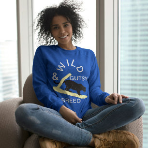 Sudadera Salvaje Y Gutsy Gato Vibes Crema Blanca Azul Profu