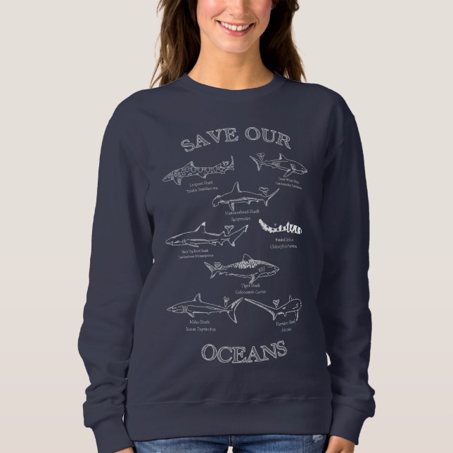 Sudadera Salvar nuestro cuello de tiburón oceánico (Anverso)