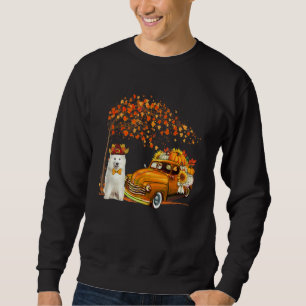 Sudadera Samoyed con sombrero otoño árbol camioneta llevand