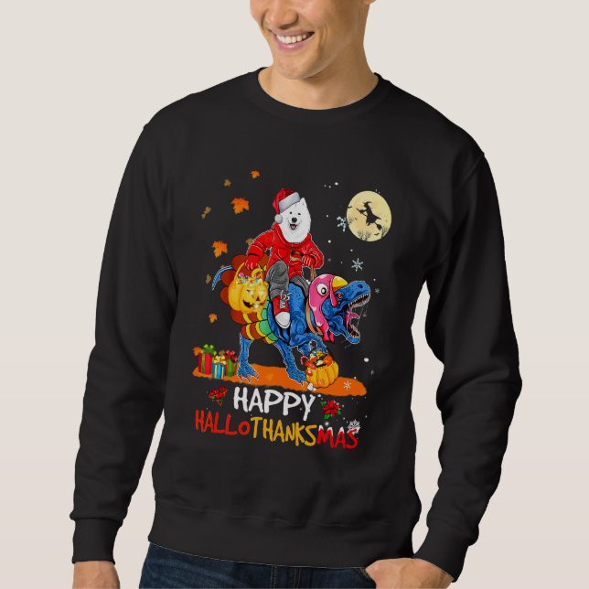Sudadera Samoyed Feliz Hallothanksmas Halloween Día de Acci (Anverso)
