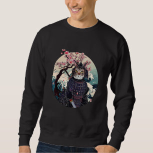 Sudadera Samurai Cat Art Retro estilo japonés Cherry Blosso
