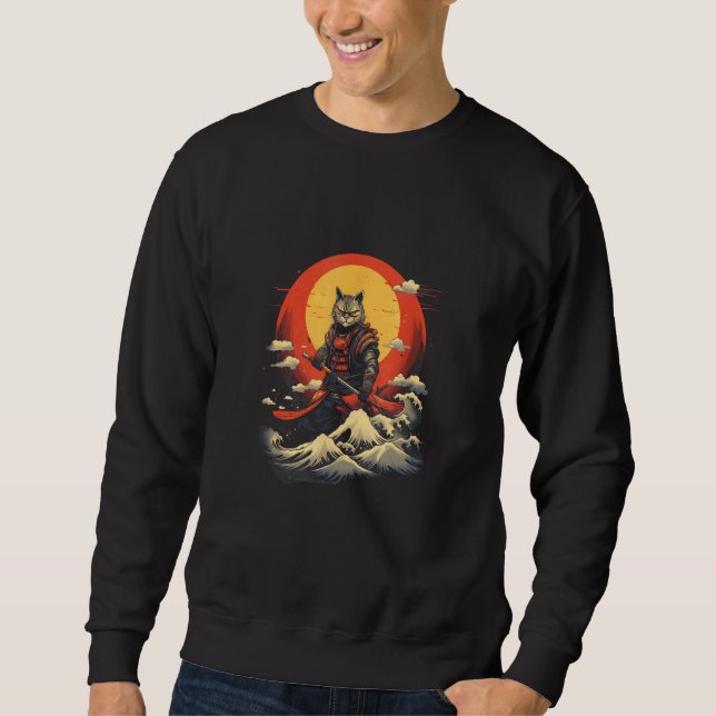 Sudadera Samurai Cat Serene Ocean Seascape  Japanese Artist (Anverso)