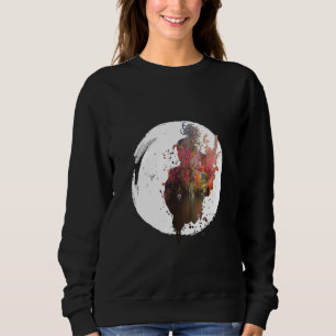 Sudadera Samurai En La Silhouette De La Luna Con Flor De Ce