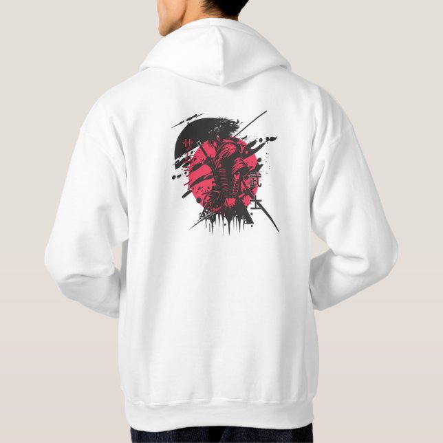 Sudadera Samurai Ink Hoodie arte de guerrero japonés rojo y (Reverso)