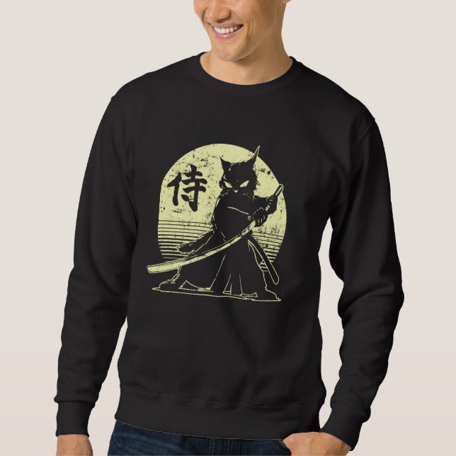 Sudadera Samurai Ninja Cat Japanese Art Kawaii Anime Retro  (Anverso)