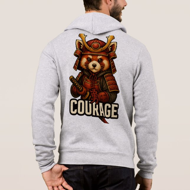 Sudadera Samurái Panda Rojo con la palabra Coraje (Reverso)