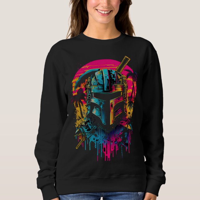Sudadera Samurái Synthwave Retrowave Gráfico Colorido de lo (Anverso)