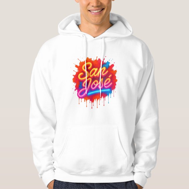 Sudadera San José Retro Neon Script Street Art Splash (Anverso)