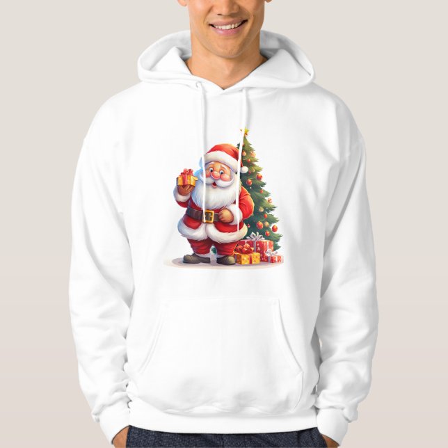 Sudadera Santa, árbol de Navidad y regalo (Anverso)