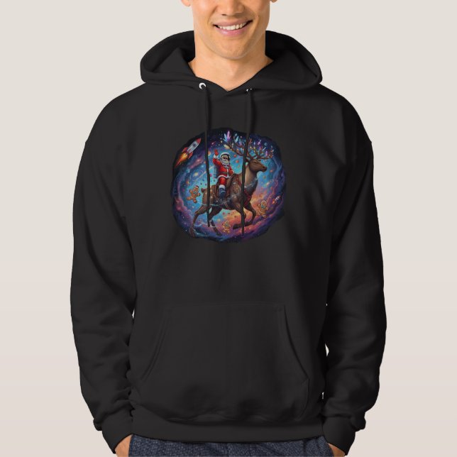 Sudadera Santa Astronauta Montando Reno Volador Espacio Nav (Anverso)