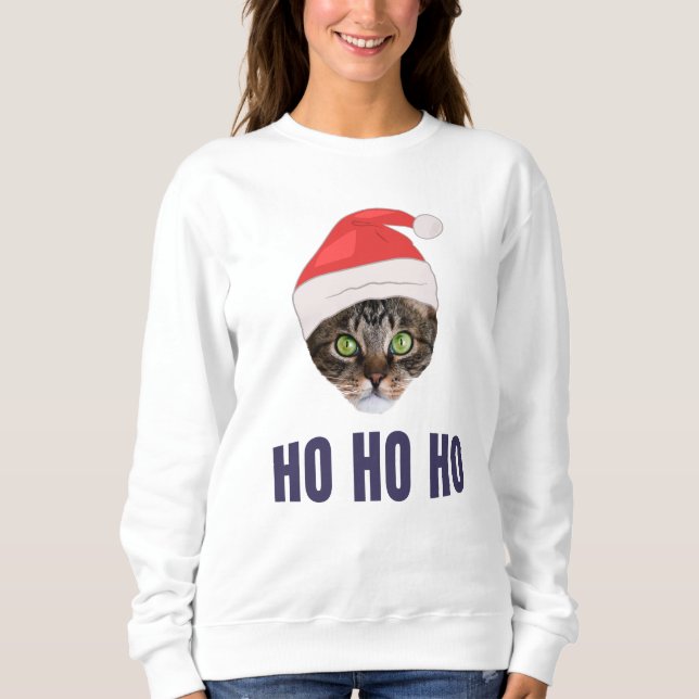 Sudadera Santa Cat con Santa hat, Ho ho ho Invitación Squa (Anverso)