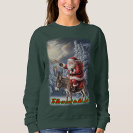 Sudadera Santa Claus en un burro para Navidad en un Verde