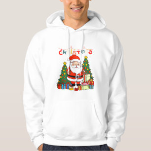 Sudadera Santa Claus lindo con árboles de Navidad y regalos