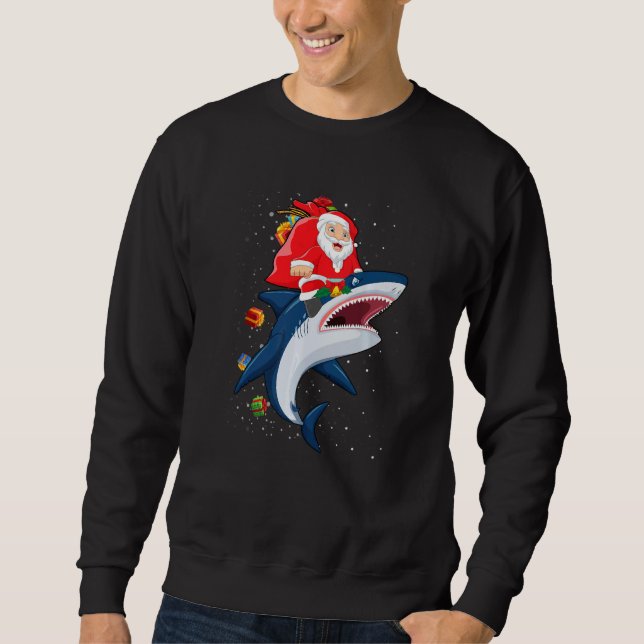 Sudadera Santa Claus Riding Shark Christmas Boys Merry Shar (Anverso)