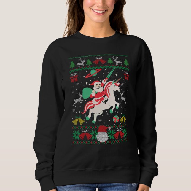 Sudadera Santa Claus Riding Unicorn Christmas Ugly Christma (Anverso)
