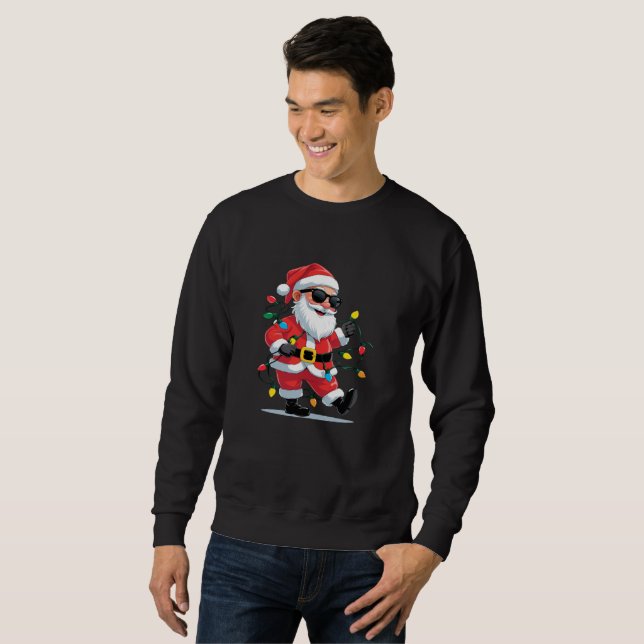 Sudadera Santa Cool con Luces de Navidad – Festivo Moderno  (Anverso completo)
