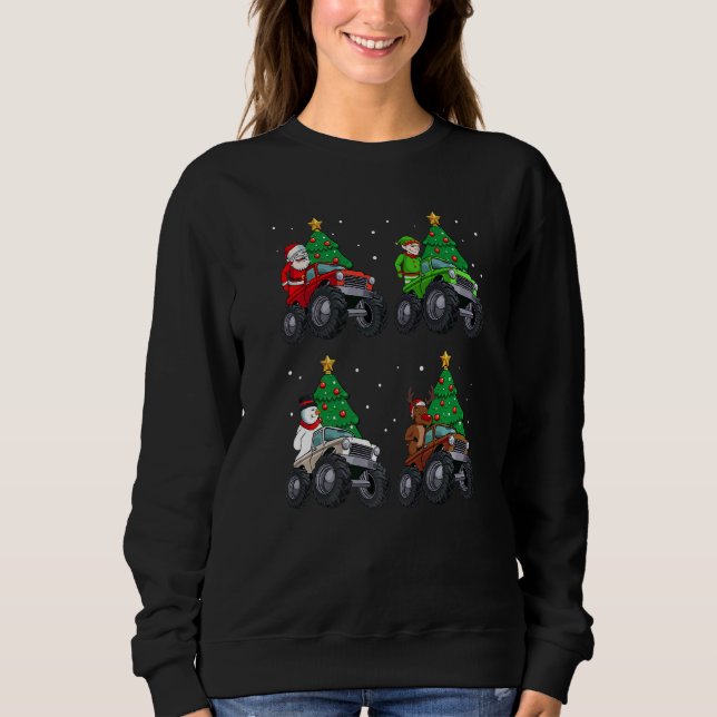 Sudadera Santa Elf Reindeer Snowman Riding Monster Truck Ch (Anverso)
