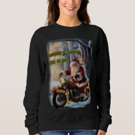 Sudadera Santa está montando una motocicleta para Navidad e