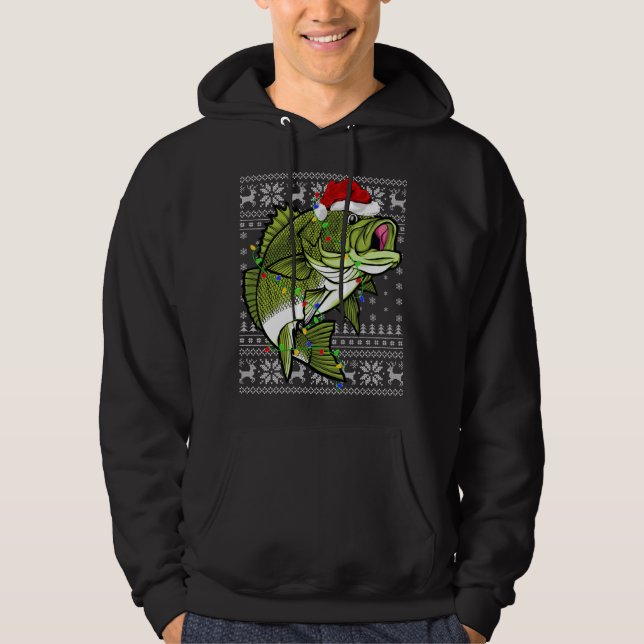 Sudadera Santa Hat Bass Fish Xmas Iluminando a un Cristo fe (Anverso)