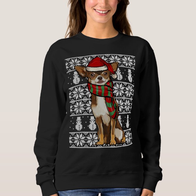 Sudadera Santa Hat Navidad Brown Chihuahua Feo (Anverso)