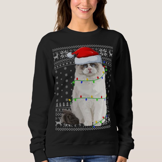 Sudadera Santa Hat Ragdoll Cat Xmas iluminando Ugly Ragdoll (Anverso)