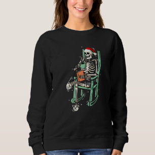 Sudadera Santa Hat Skeleton Sonriente Skull Bebiendo café C