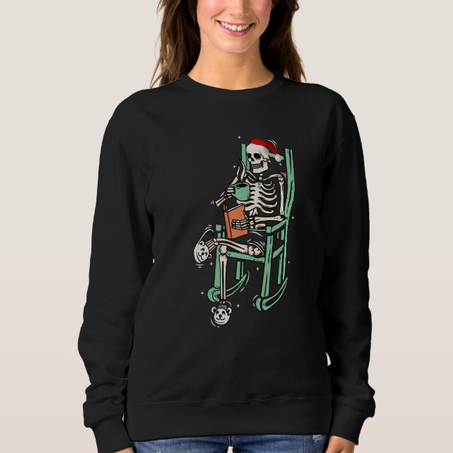 Sudadera Santa Hat Skeleton Sonriente Skull Bebiendo café C (Anverso)