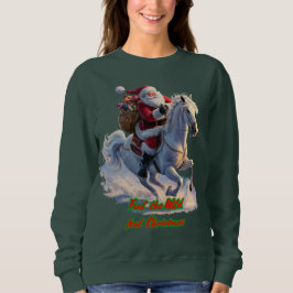 Sudadera Santa is riding a Horse on Christmas on a Green