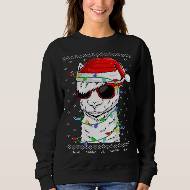 Sudadera Santa Llama  Christmas Lights Ugly Llama Xmas (Anverso)