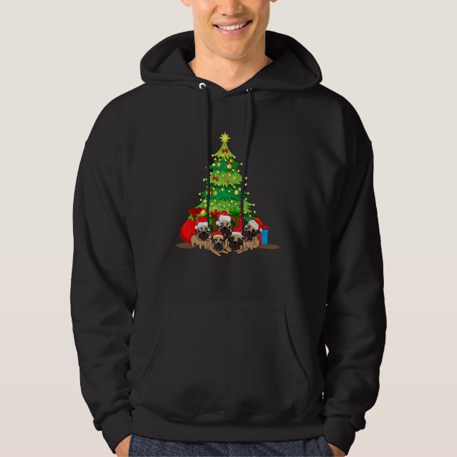 Sudadera Santa Pug Dog Christmas Merry Pugmas Xmas Tree Lig (Anverso)