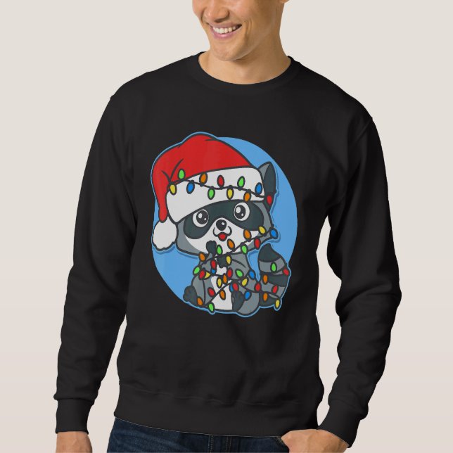 Sudadera Santa Raccoon Christmas Tree Lights  Xmas Raccoon  (Anverso)