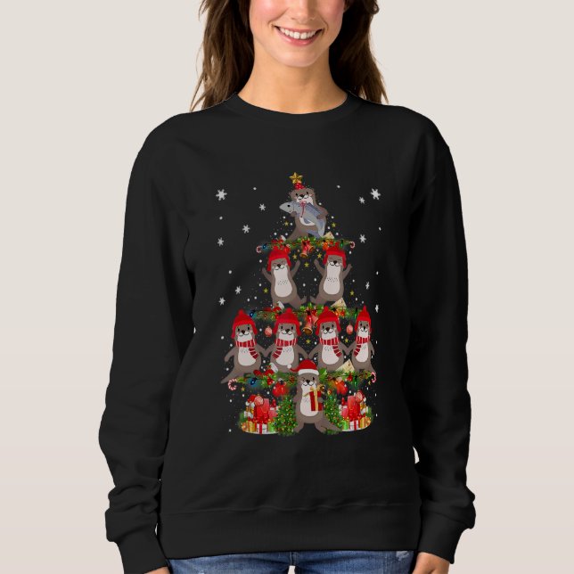 Sudadera Santa Reindeer Elf Otters Christmas Tree Lights An (Anverso)
