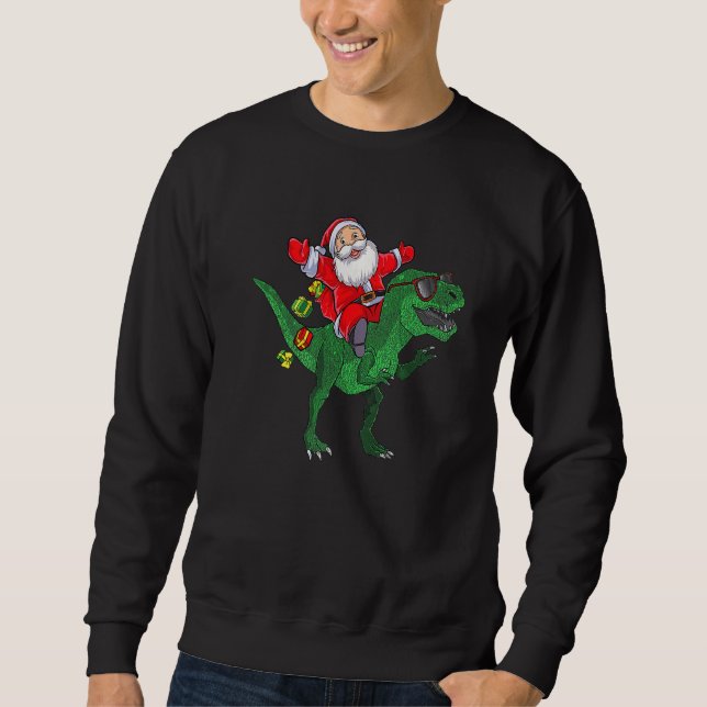 Sudadera Santa Riding Dinosaur rex Christmas Boys Men Xmas  (Anverso)