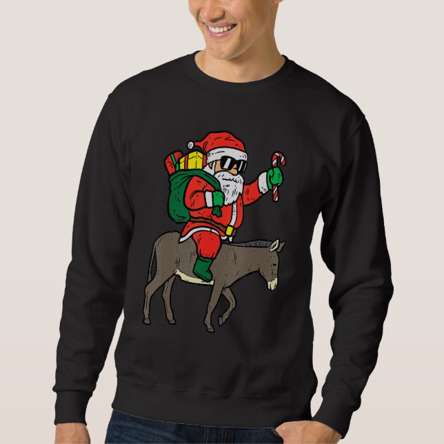 Sudadera Santa Riding Donkey  Animal Christmas Xmas Men Wom (Anverso)