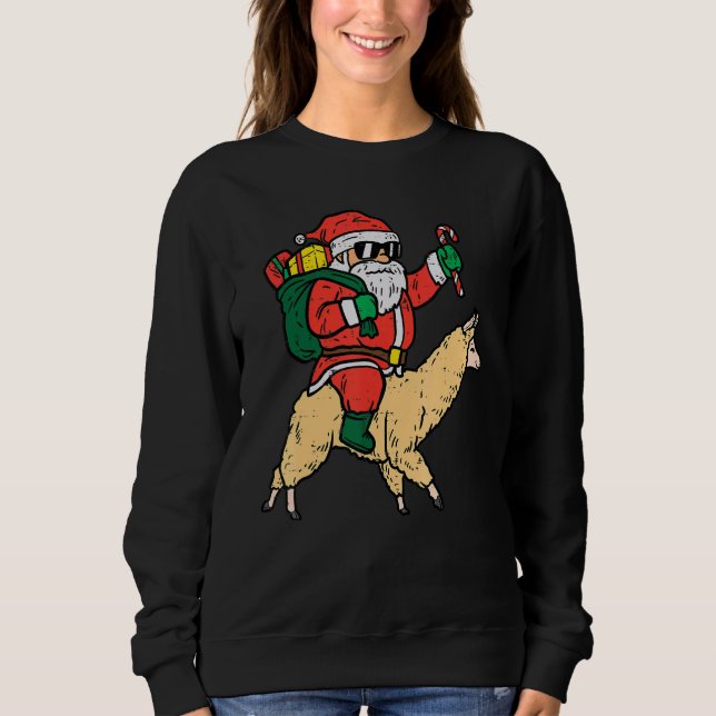 Sudadera Santa Riding Poor Llama  Christmas Xmas Kids Men W (Anverso)