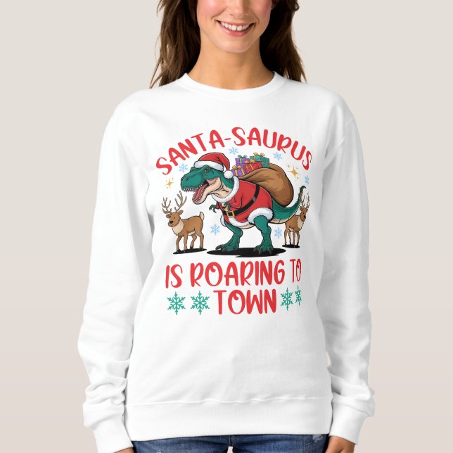 Sudadera Santa-saurus T-Rex Dinosaurio Divertido de Navidad (Anverso)