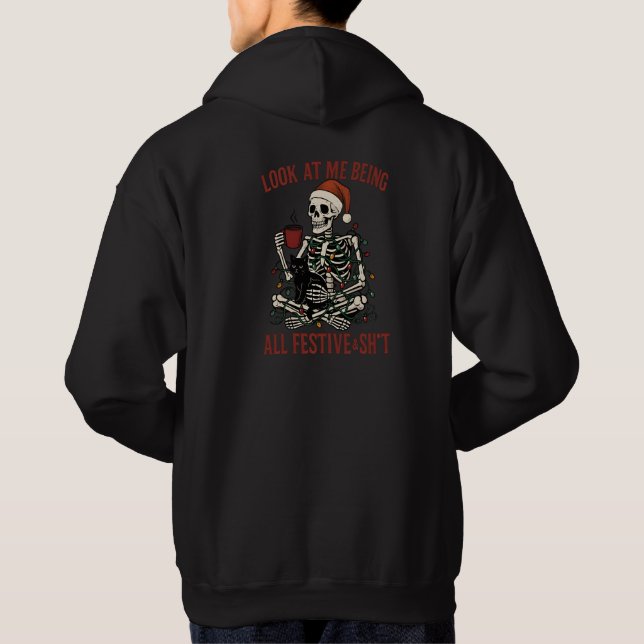 Sudadera Santa Skeleton with Cat Holiday Snark (Reverso)