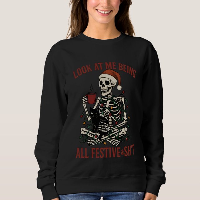 Sudadera Santa Skeleton with Cat Holiday Snark (Anverso)