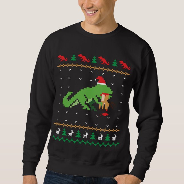 Sudadera Santa T-Rex comiendo reno Dinosaurio Fea Christma (Anverso)