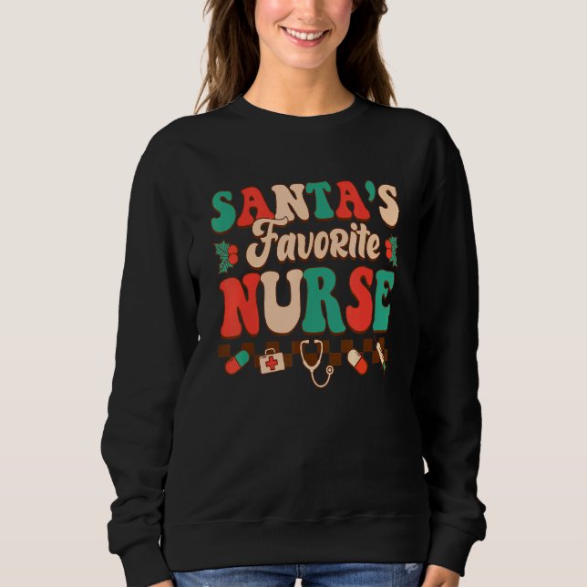 Sudadera Santa's Favorite Nurse Retro Christmas Nurse Women (Anverso)